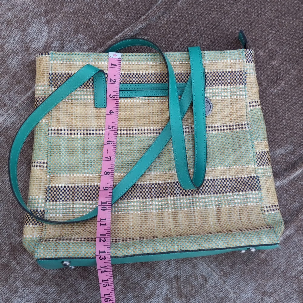 NWOT Patricia Nash Viana Fine Straw Aqua Blue Multicolor DoubleStrap Tote